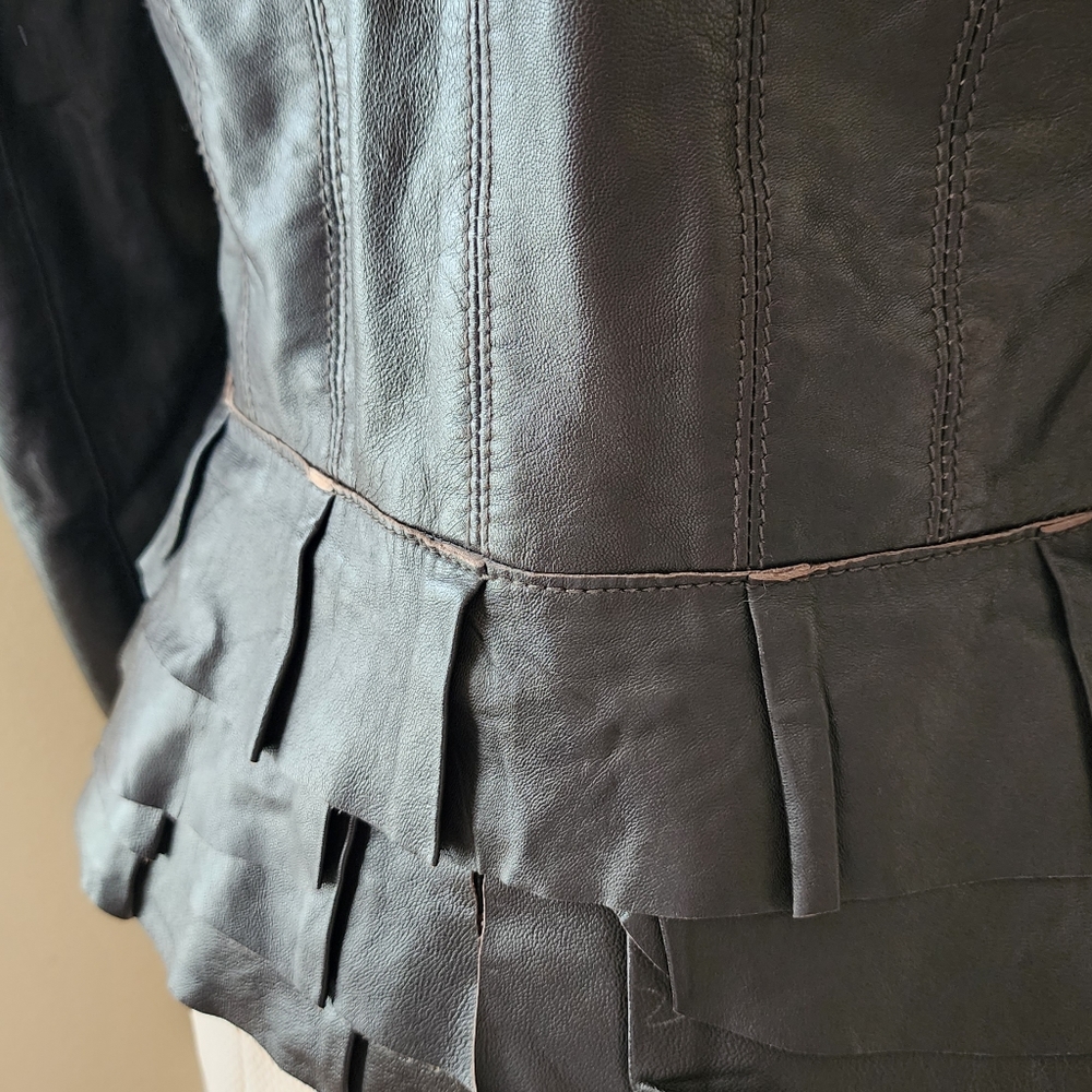 Halogen Size Small Leather Jacket With Ruffle Dar… - image 2